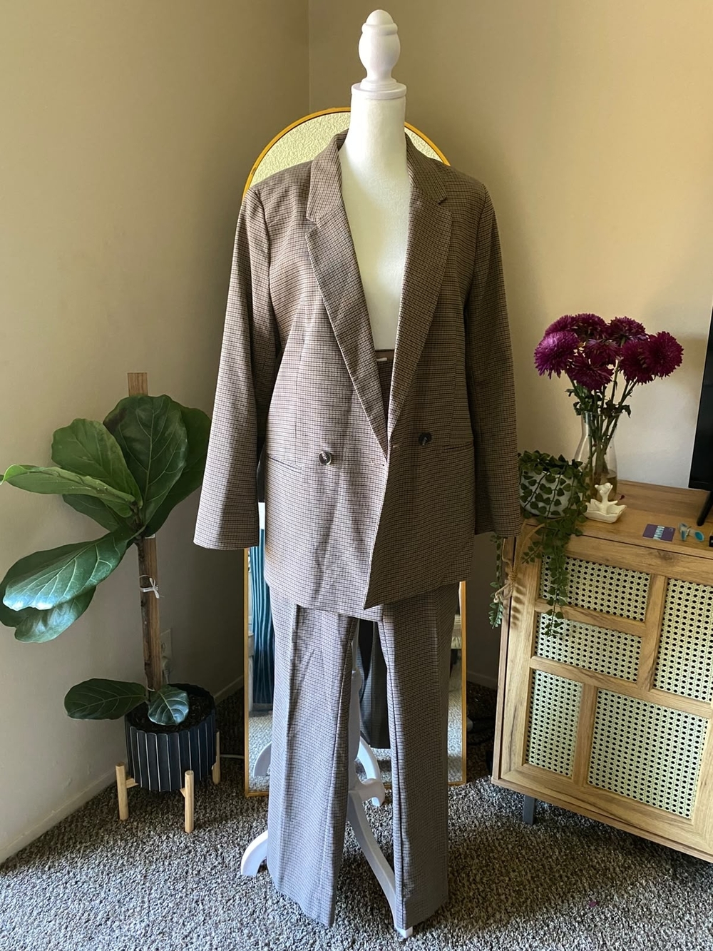 H&M Brown Checked Blazer & Trousers